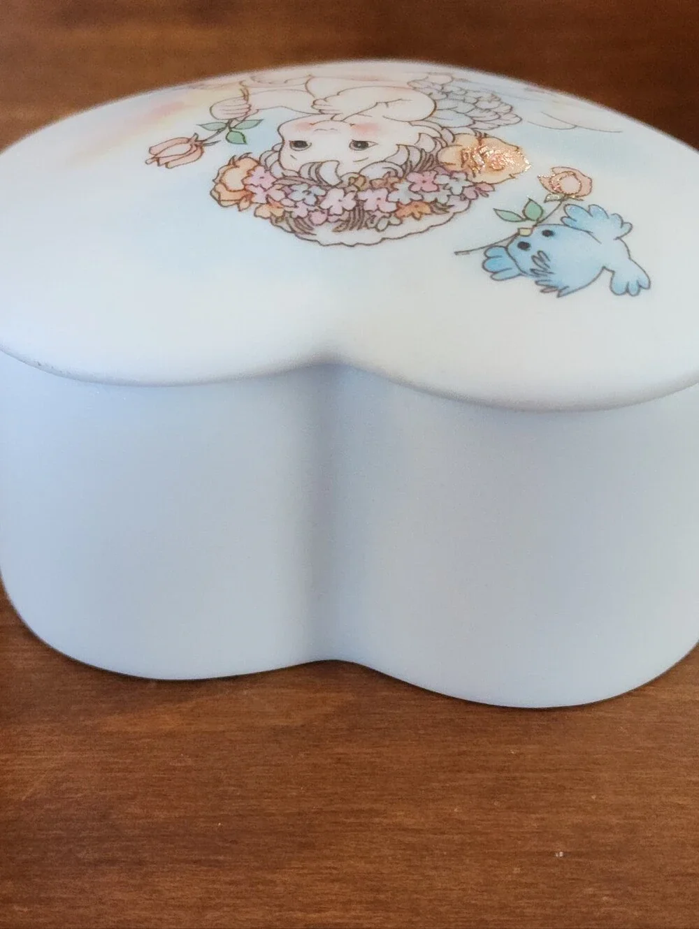 Vtg 1994 Trinket Box Dreamsicles Heart Shape Angel Cherub Floral 2.75